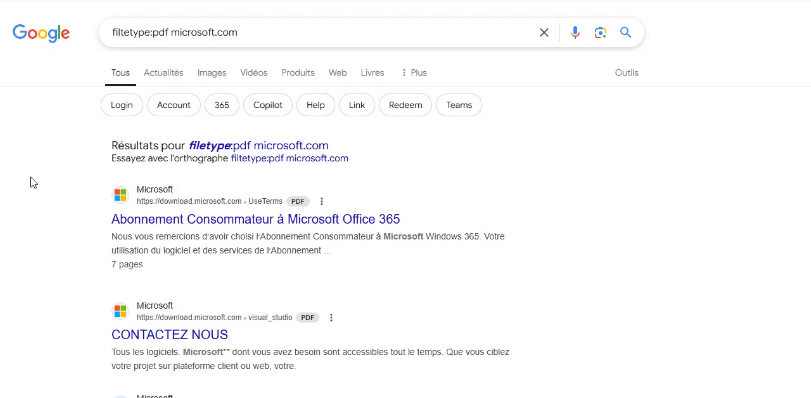 Exemple de requête avancée Google Dorking pour investigation